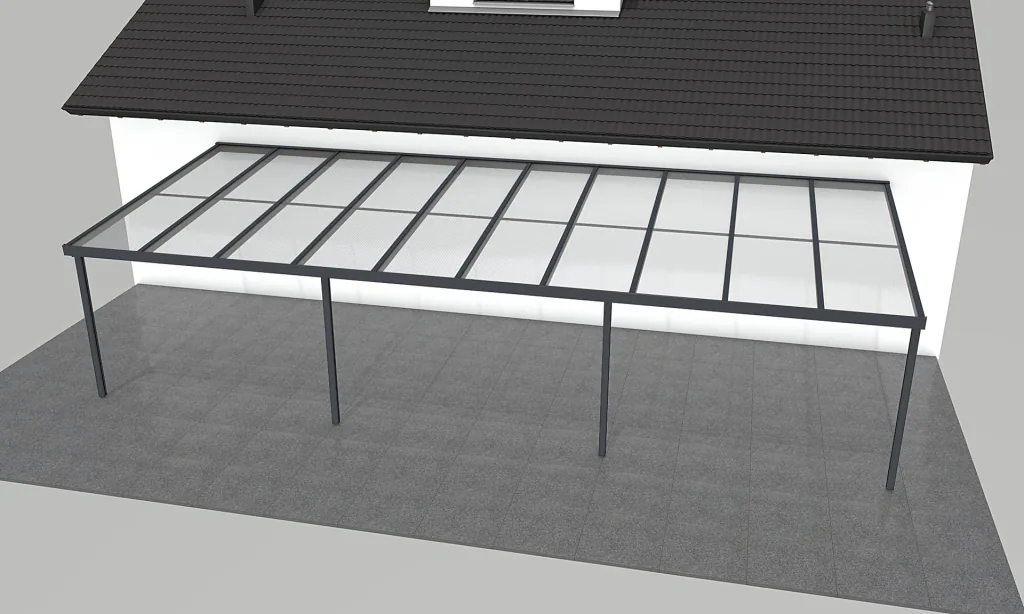 Patio roof Premium, anthracite, 10140 x 4060 mm - Acrylic multi-wall sheets 16 mm, clear