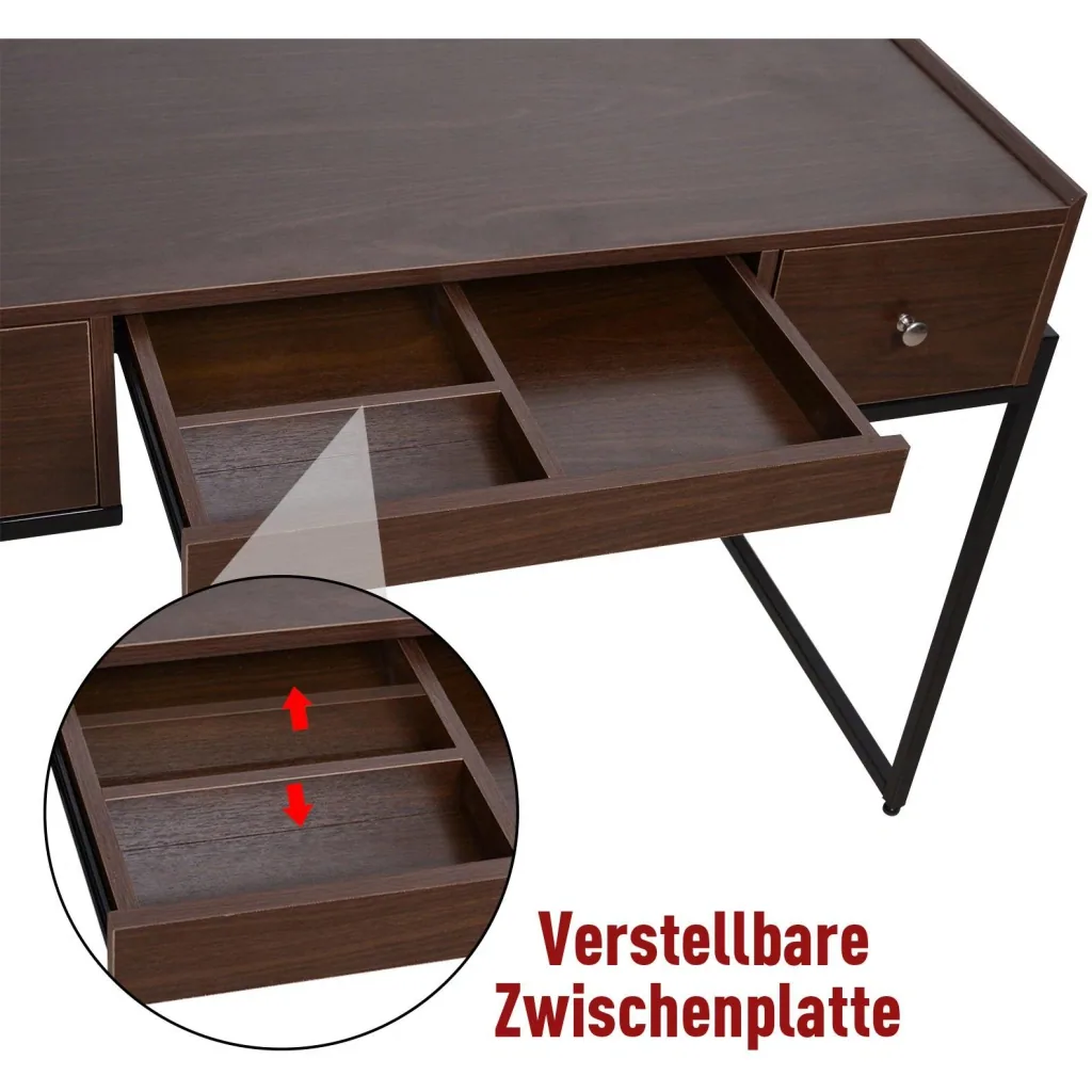 Desk computer table office table laptop table work table 3 x drawer adjustable storage box