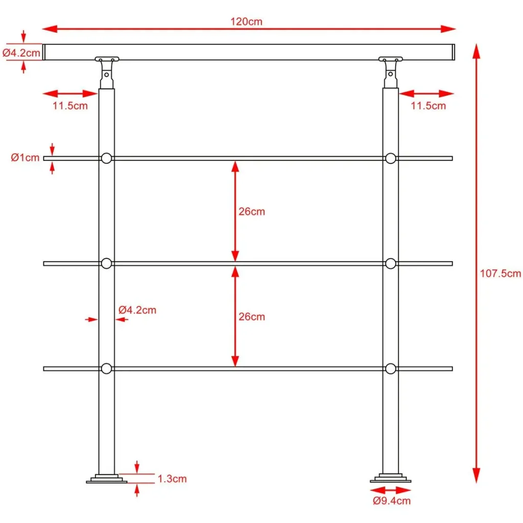 Railing - stainless steel - 120 cm - 3 struts