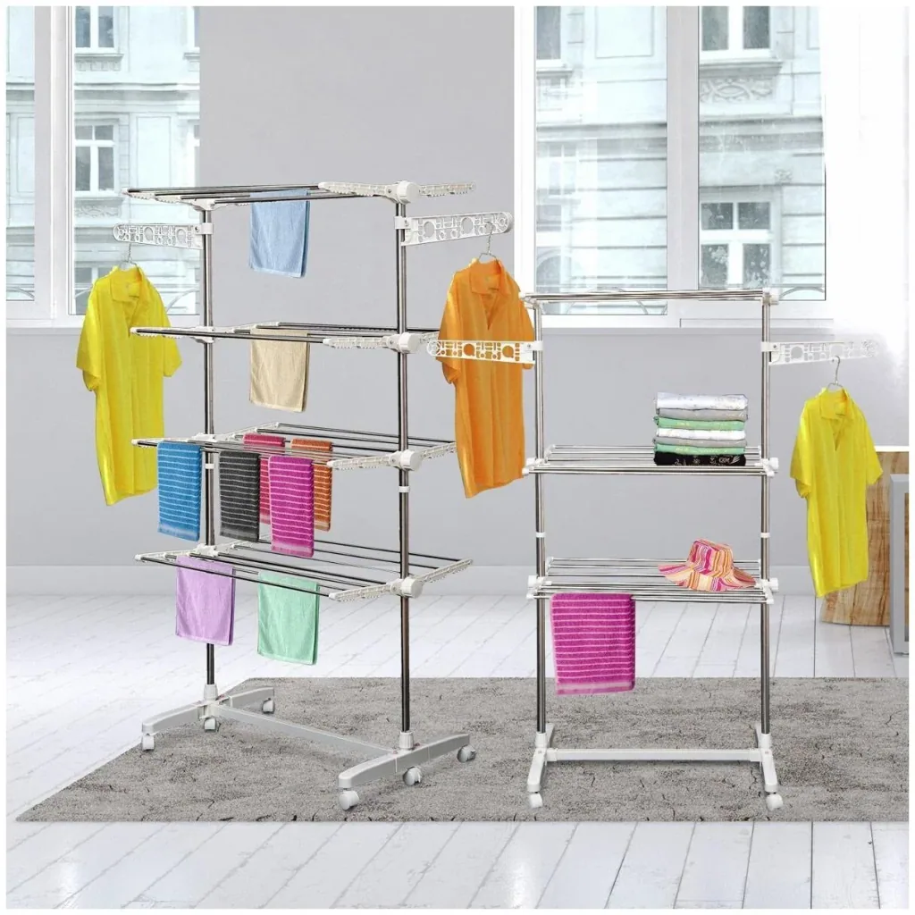 Mobile laundry rack / laundry tower with 3 foldable levels