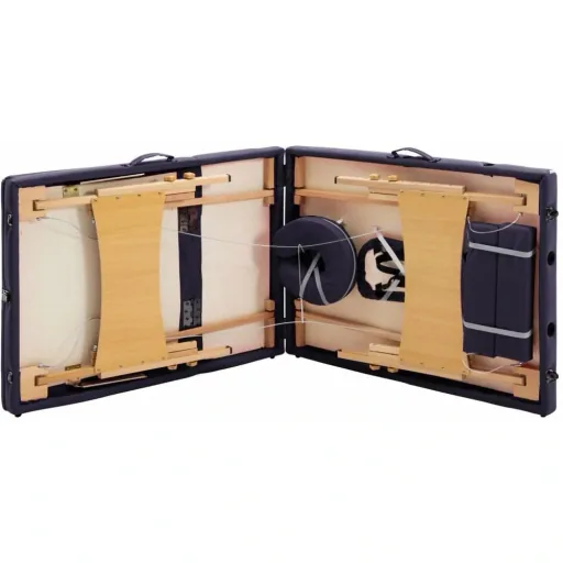 Folding massage table with 3 zones wood wine purple