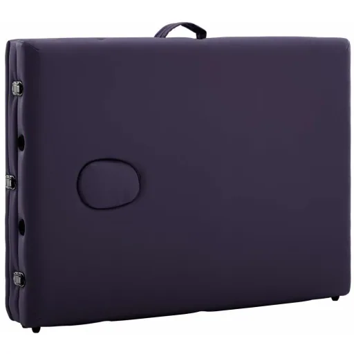 Folding massage table with 3 zones wood wine purple