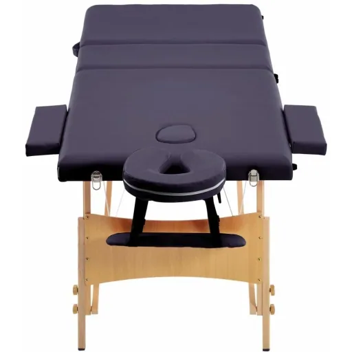 Folding massage table with 3 zones wood wine purple