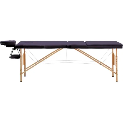 Folding massage table with 3 zones wood wine purple