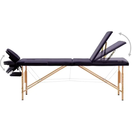Folding massage table with 3 zones wood wine purple