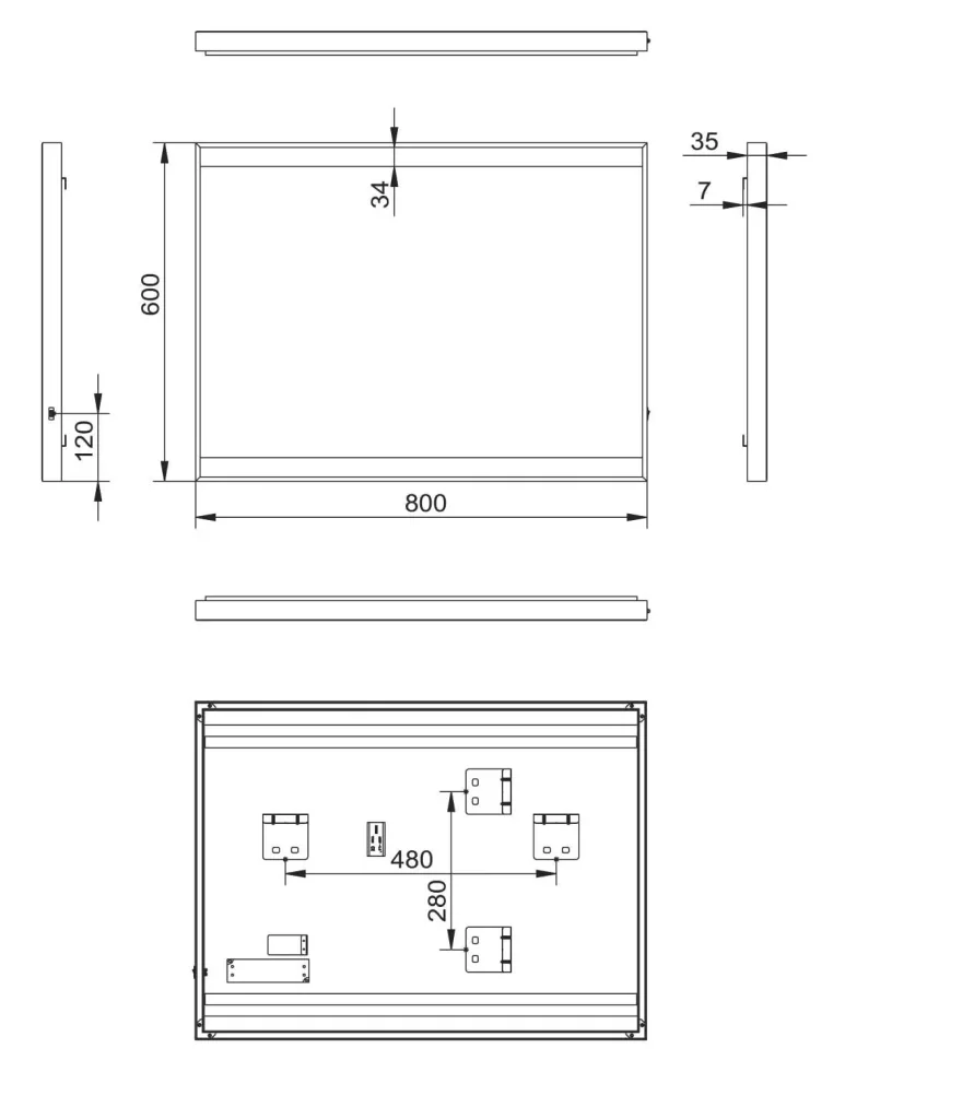 Bathroom mirror with lighting, "Black Shine" - 80 x 60 cm - horizontal and vertical hanging