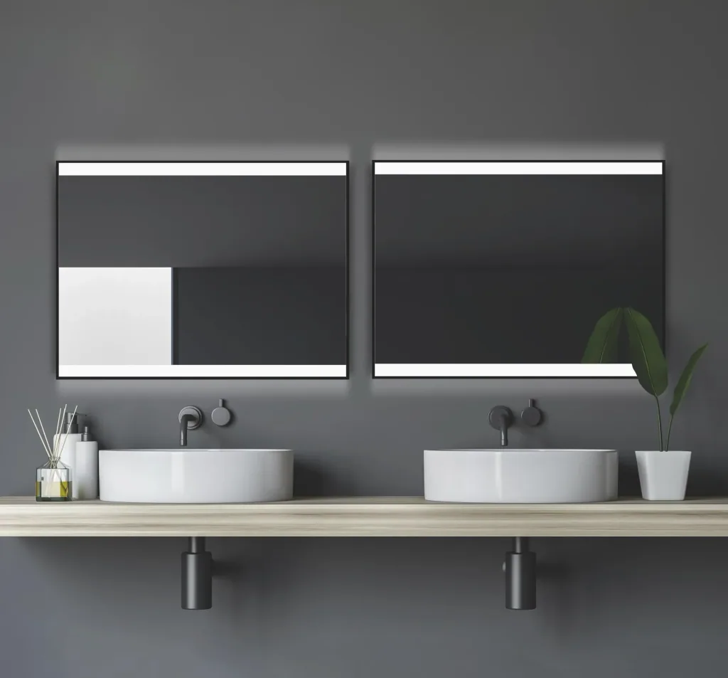 Bathroom mirror with lighting, "Black Shine" - 80 x 60 cm - horizontal and vertical hanging