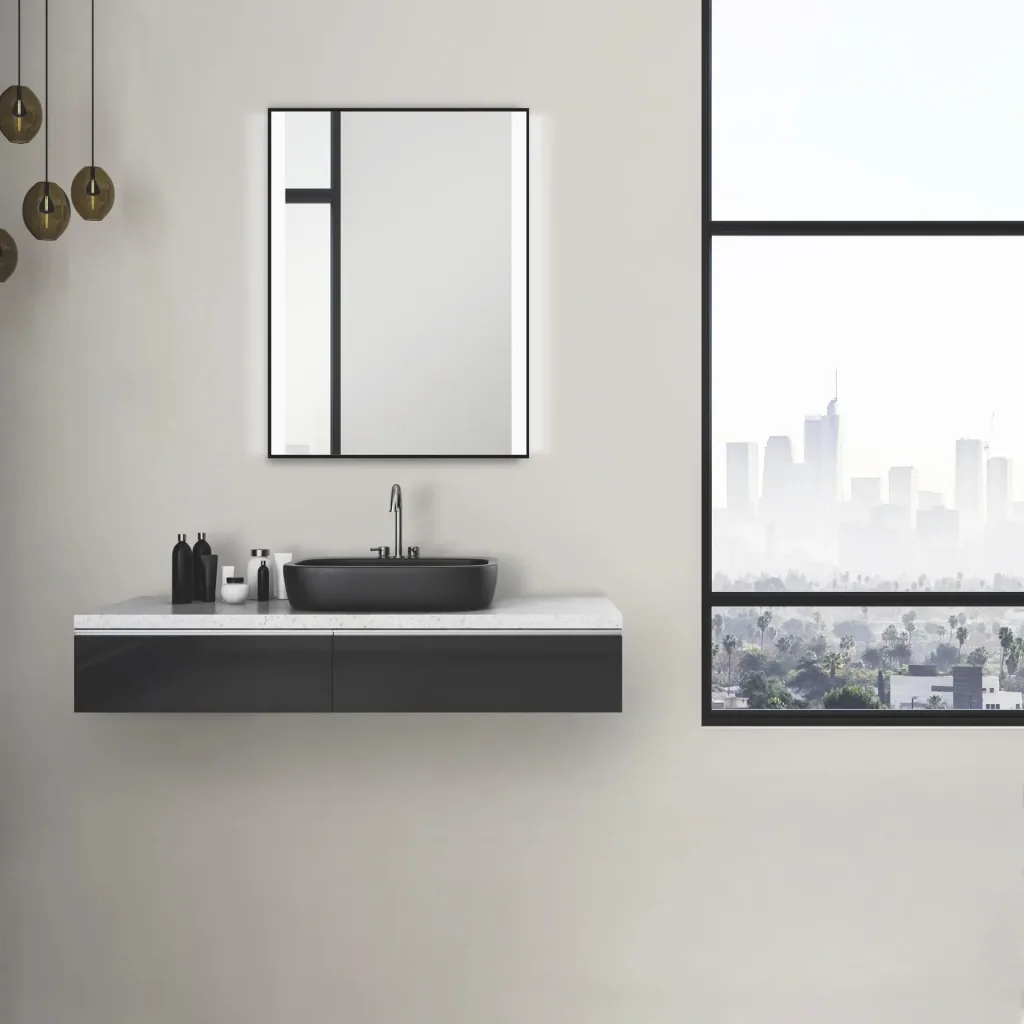 Bathroom mirror with lighting, "Black Shine" - 80 x 60 cm - horizontal and vertical hanging
