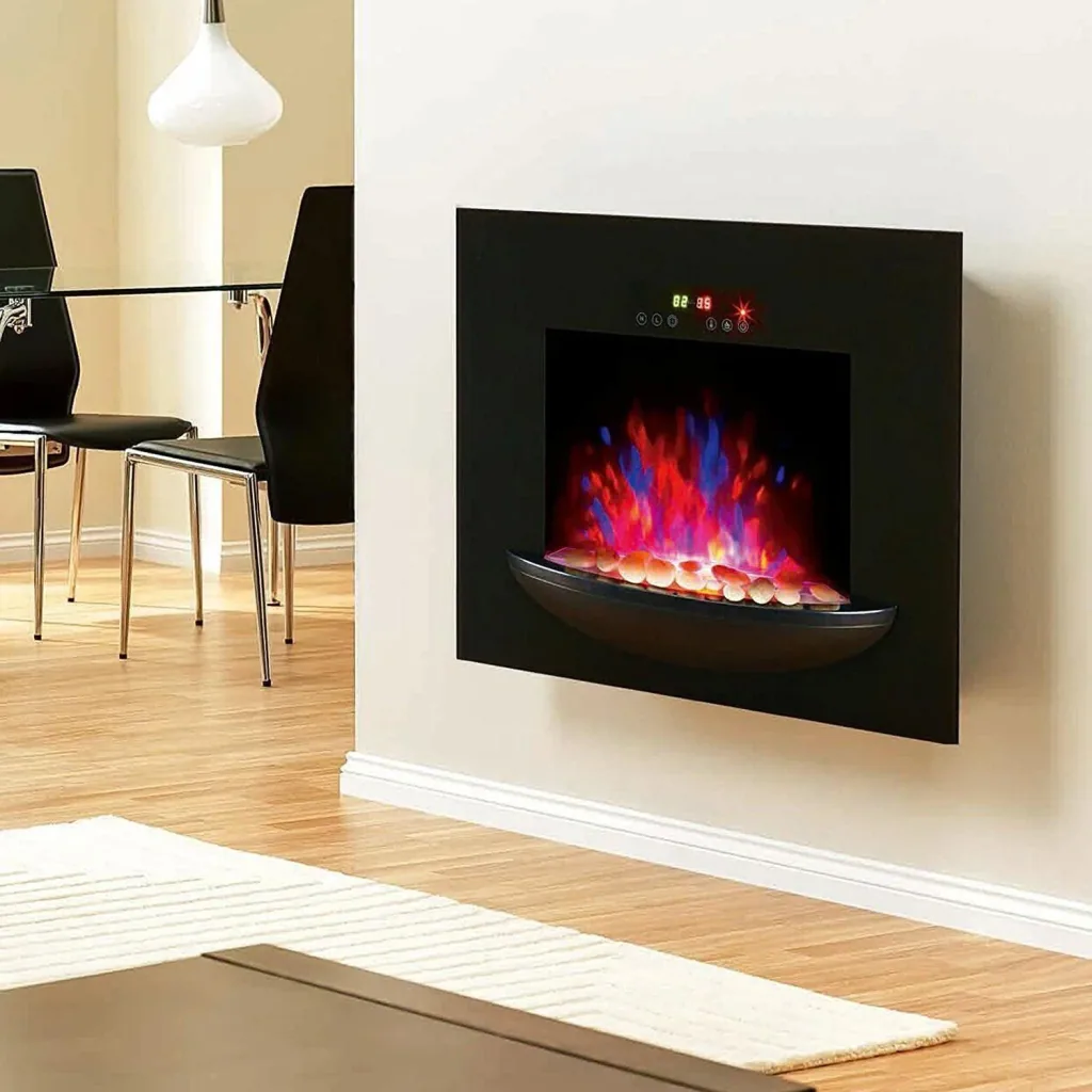 Electric fireplace wall fireplace 1800 Watt 7 colors LED flame illusion black