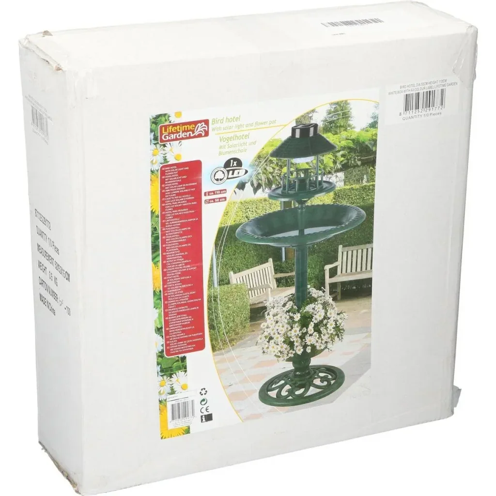 Birdbath with Planter - Automatic Feeder - Solar LED Lighting - 50 x 140 - Antique Green