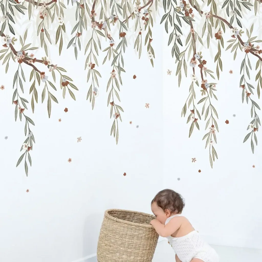 Lilipinso behang, kinderkamer muurontwerp, panorama, bloeiende eucalyptus