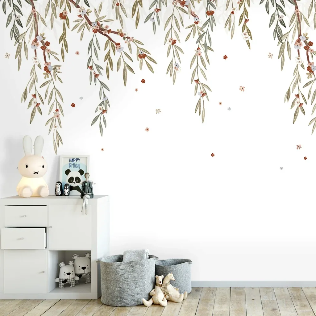 Lilipinso behang, kinderkamer muurontwerp, panorama, bloeiende eucalyptus