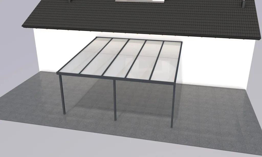 Patio roof Premium, anthracite, 5100 x 5060 mm - Polycarbonate multi-wall sheets 16 mm, white striped