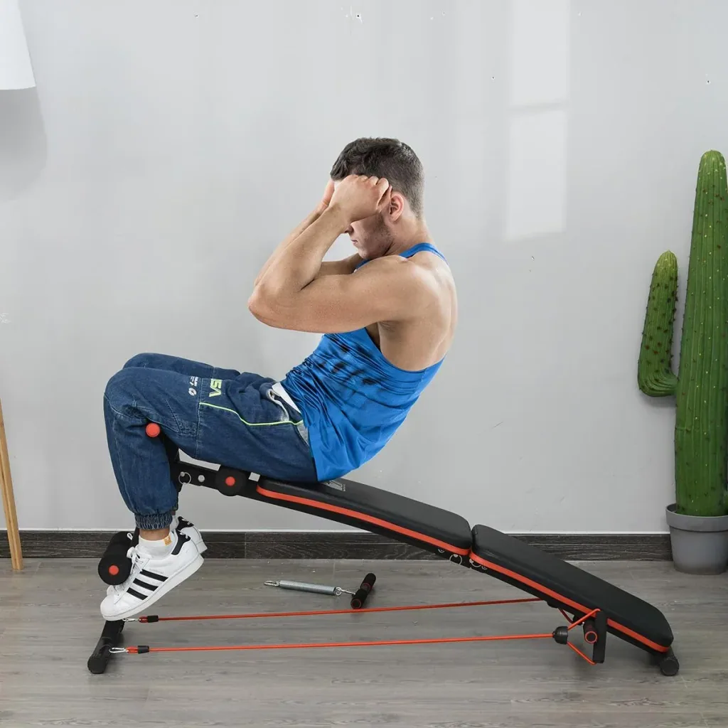 Sit-up bench abdominal trainer with training ropes training bench multifunctional adjustable and foldable 110 kg load capacity steel