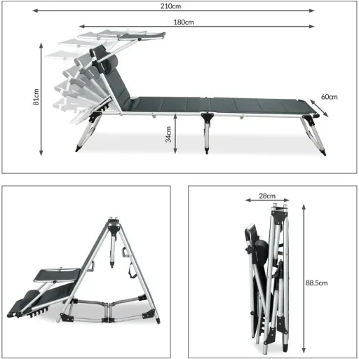 Bari deck chair grey 210x60x81cm
