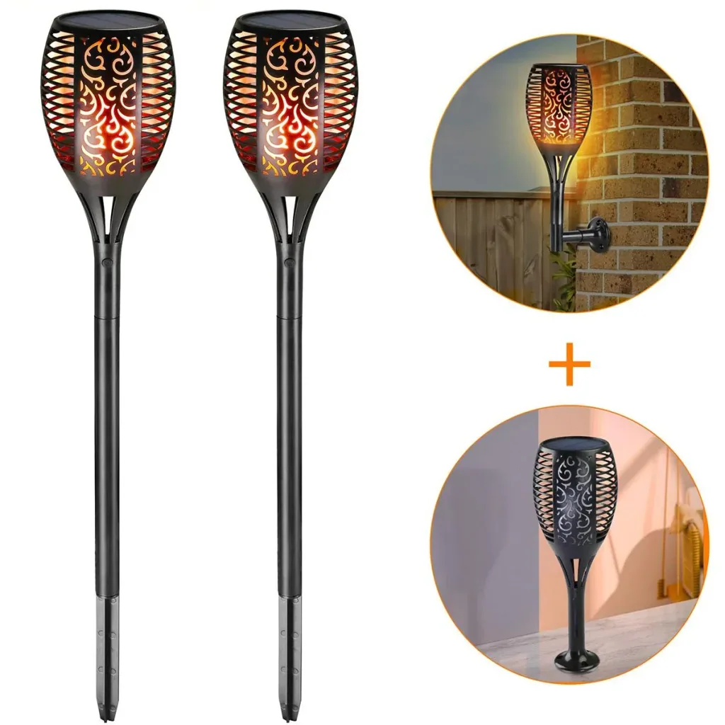LED solar flashlight - set of 2 - with flame effect