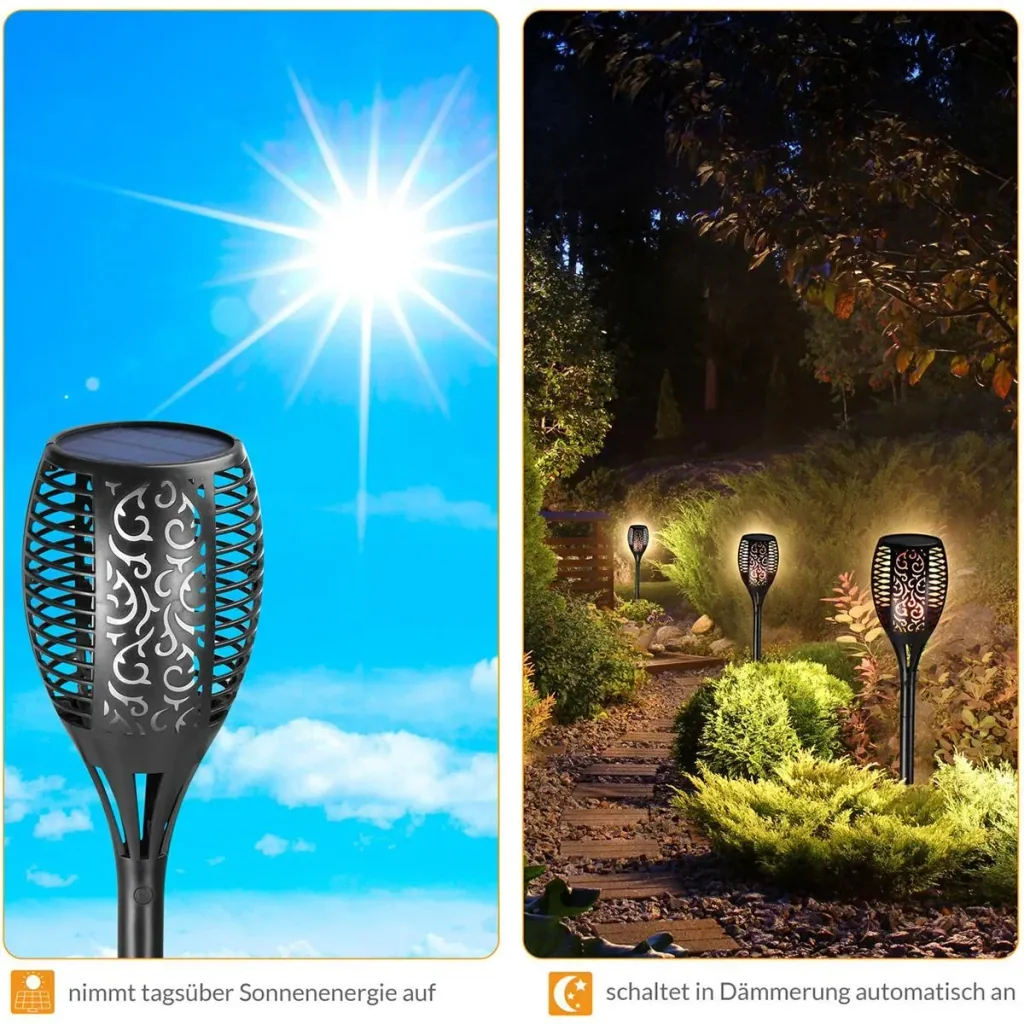 LED solar flashlight - set of 2 - with flame effect
