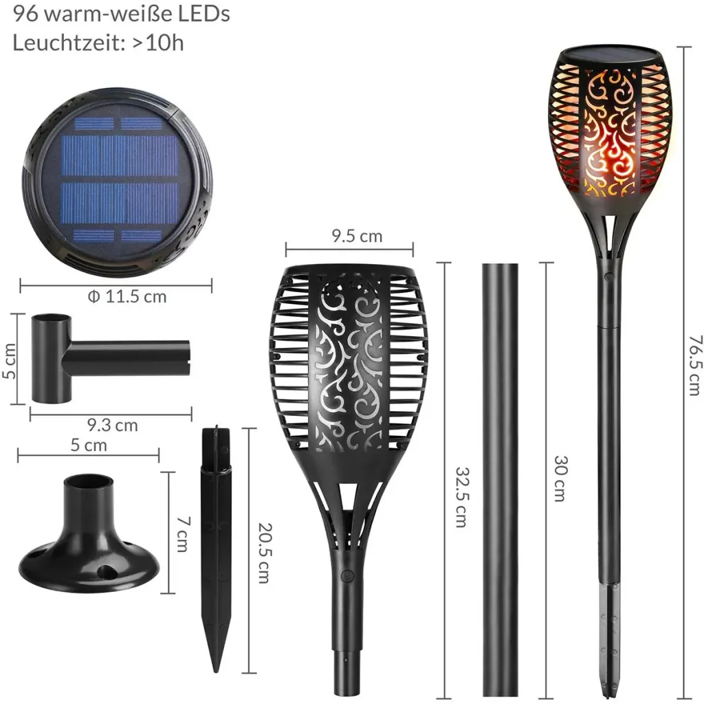 LED solar flashlight - set of 2 - with flame effect