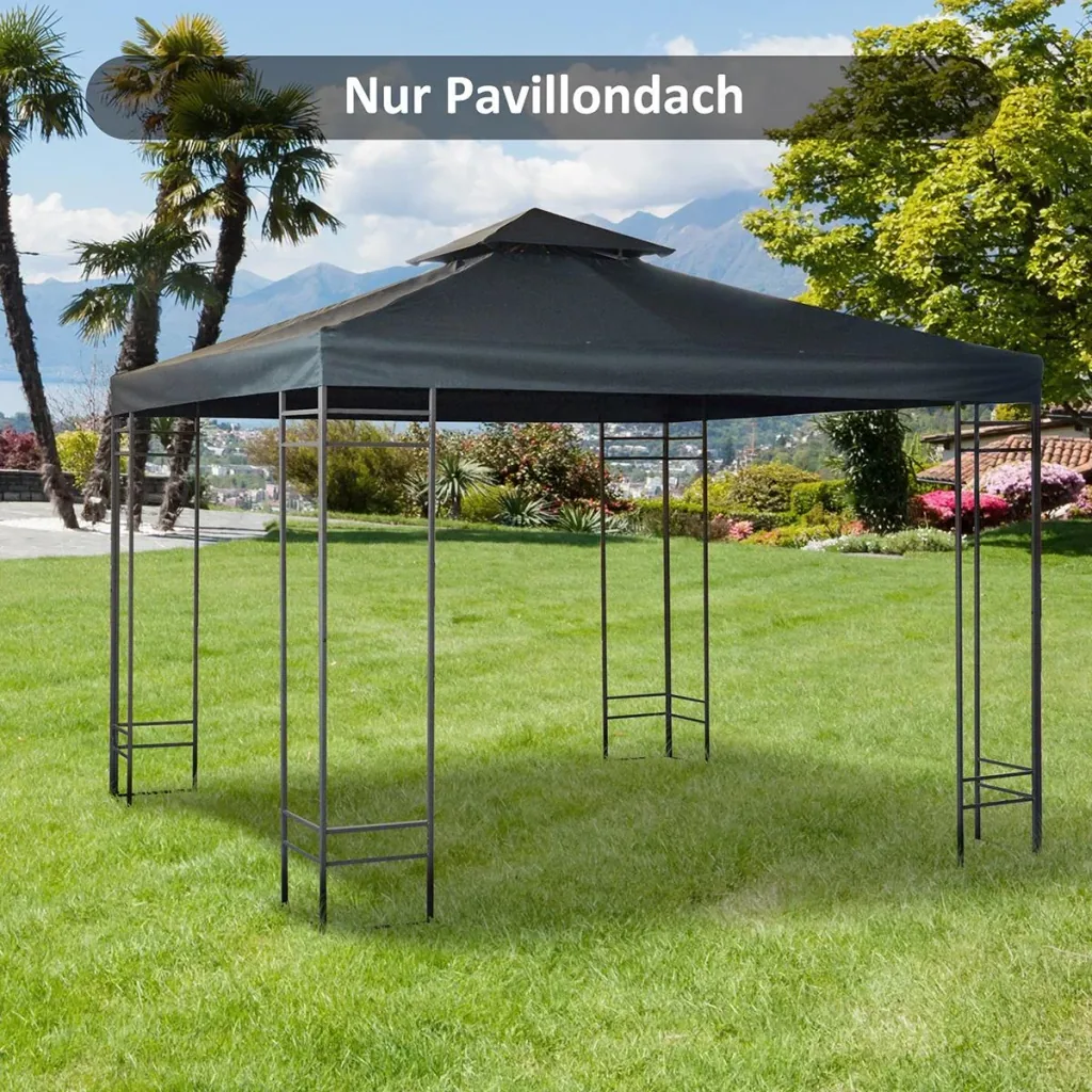 Replacement roof pavilion roof for metal pavilion garden pavilion party tent garden tent polyester 3x3m charcoal grey