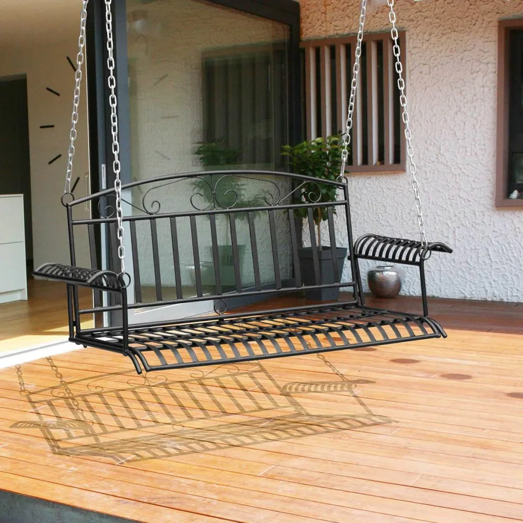 Metal wall mount 2-seater garden swing with chains Black 137 x 58 x 52 cm