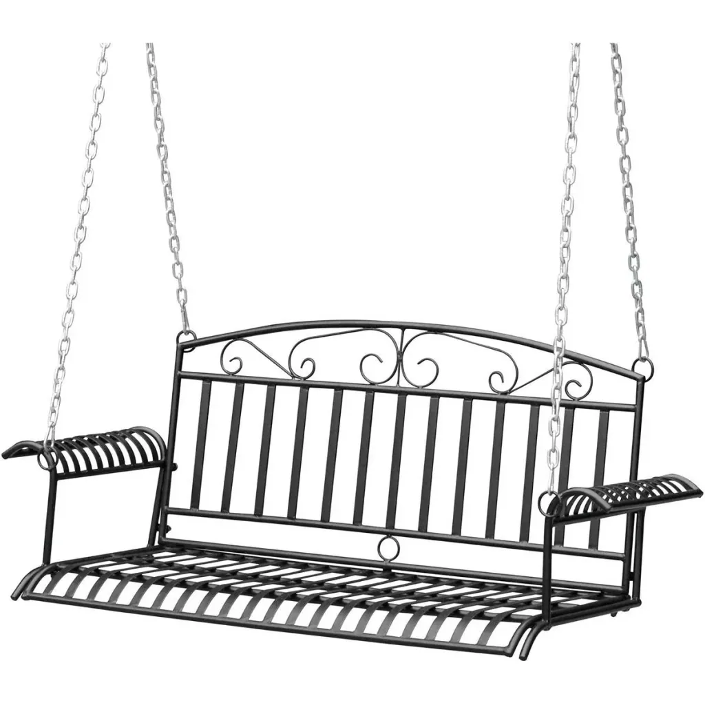 Metal wall mount 2-seater garden swing with chains Black 137 x 58 x 52 cm