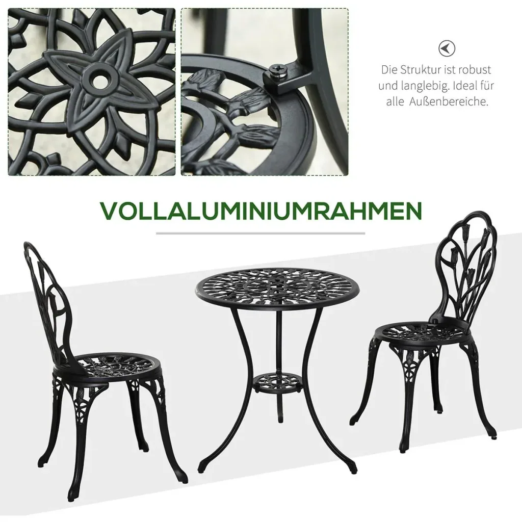 Balcony set 3-piece with umbrella hole in the table black