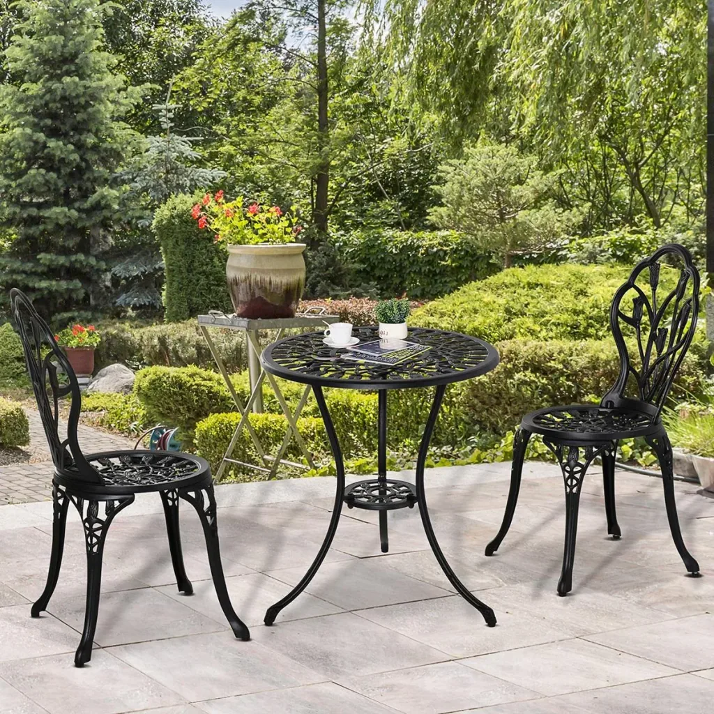 Balcony set 3-piece with umbrella hole in the table black