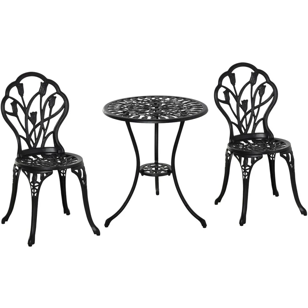 Balcony set 3-piece with umbrella hole in the table black