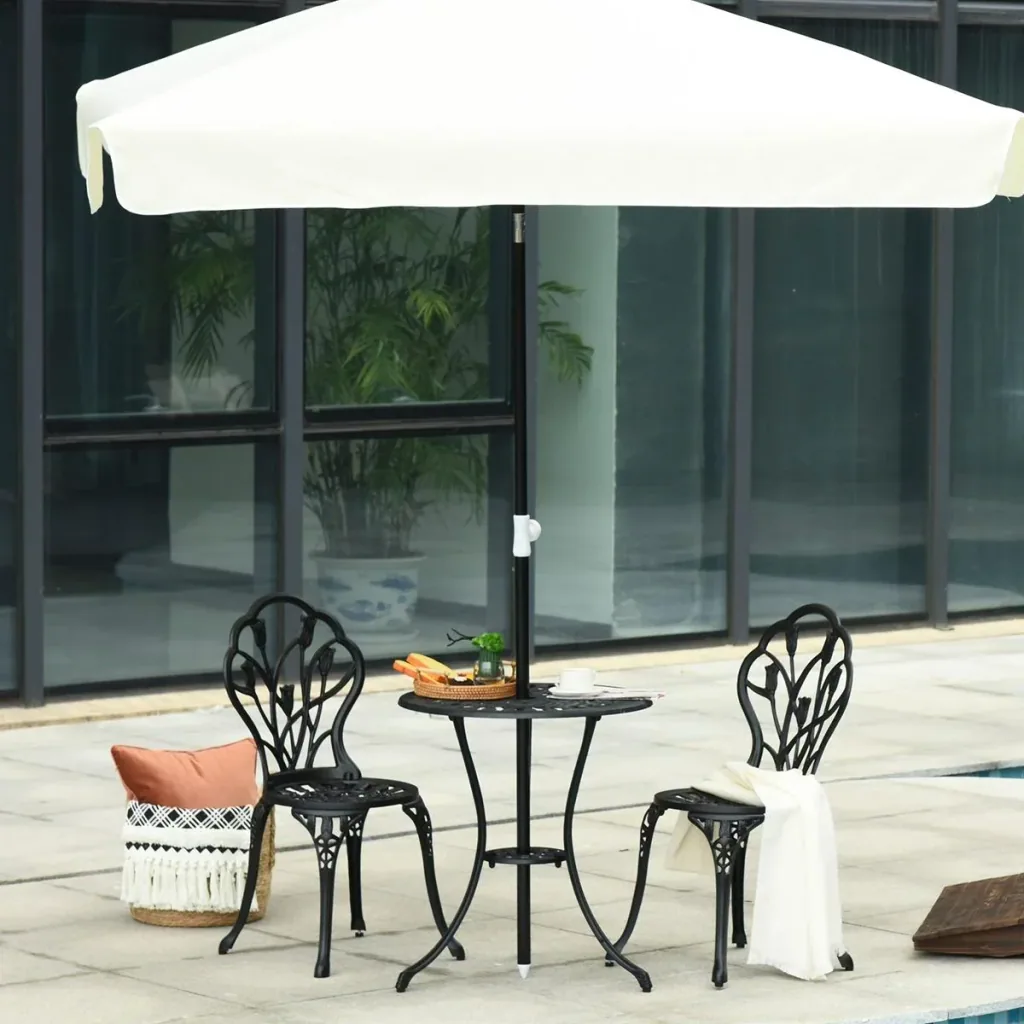 Balcony set 3-piece with umbrella hole in the table black