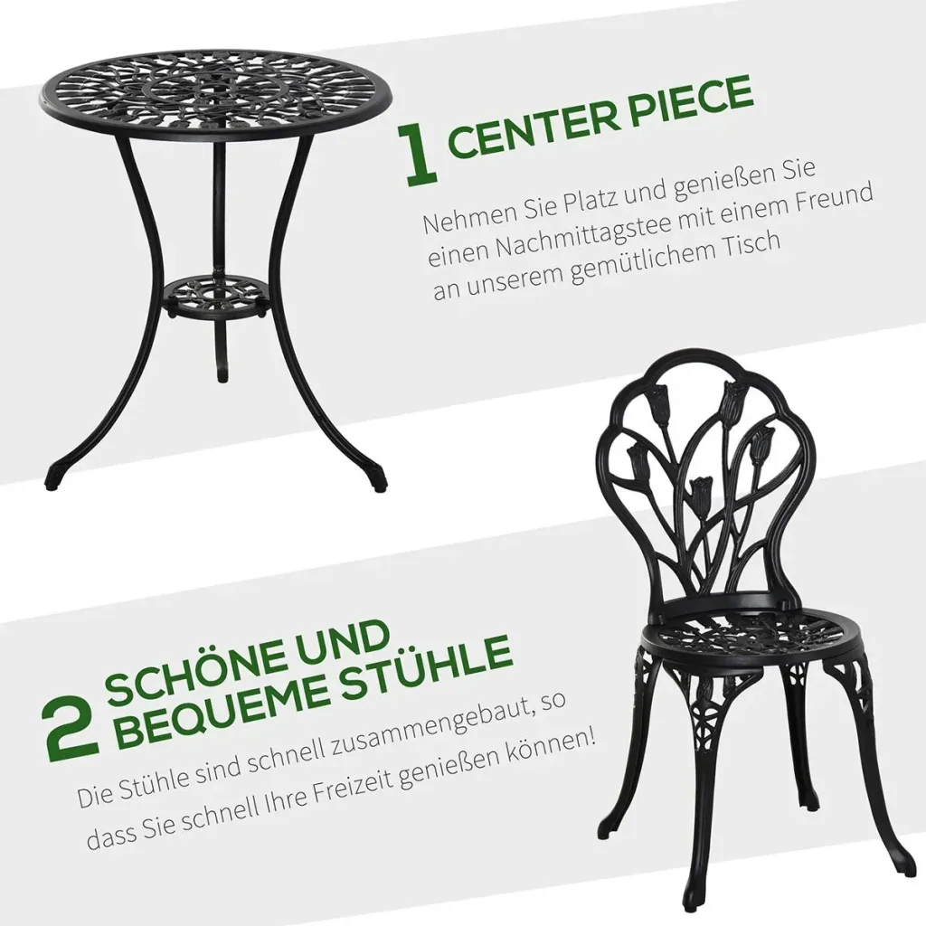 Balcony set 3-piece with umbrella hole in the table black