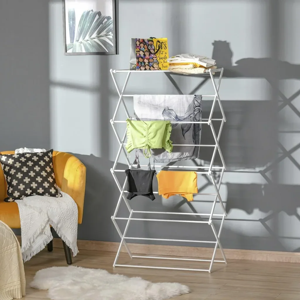 Foldable clothes dryer 8-tier drying rack metal plastic white 74 x 35 x 144 cm