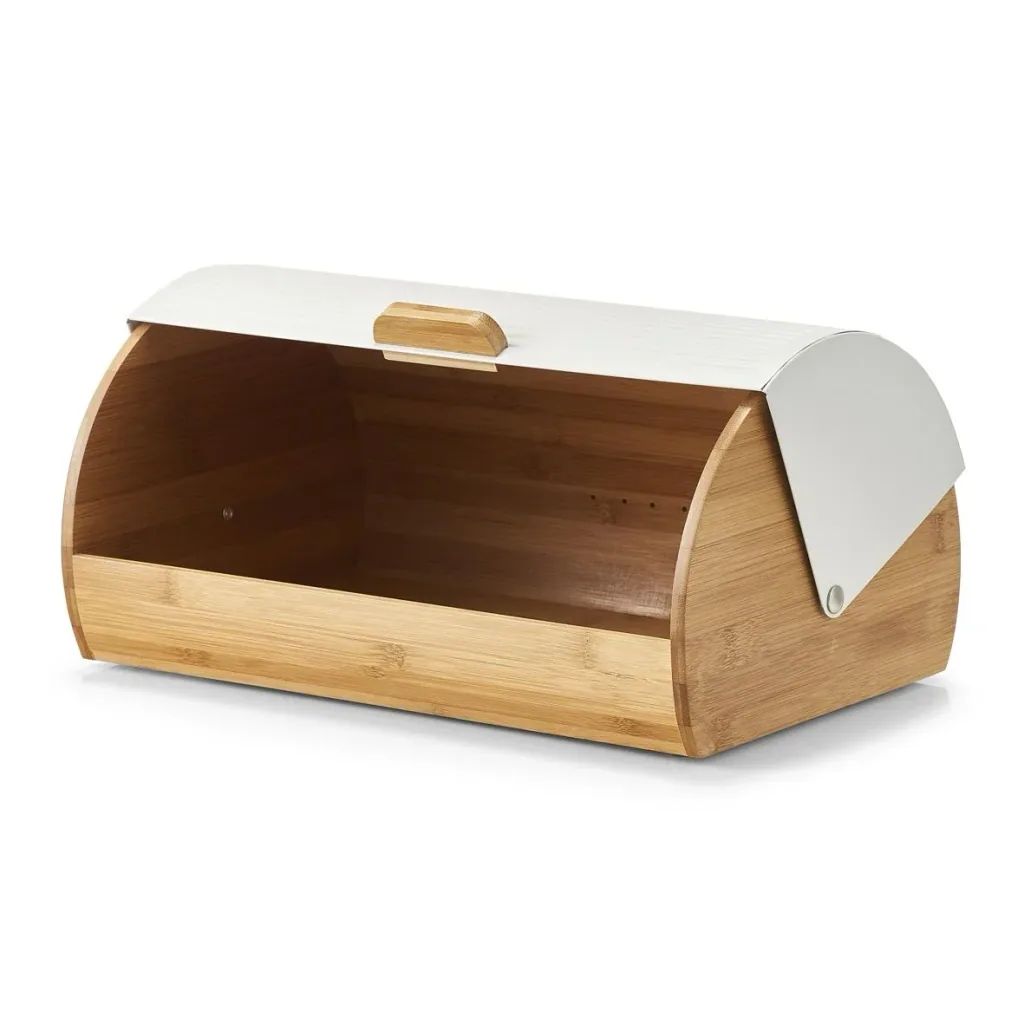Bread bin, bamboo/metal, white