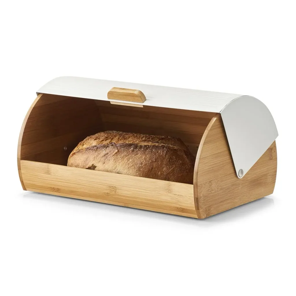Bread bin, bamboo/metal, white