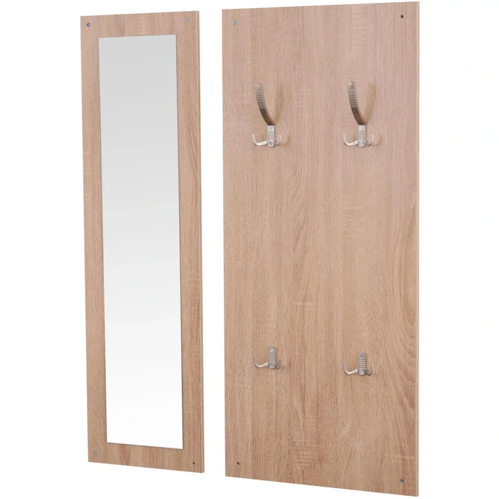 3-piece wardrobe set hallway wardrobe with shoe cabinet wardrobe wall mirror 4 hooks natural 30 x 100 cm