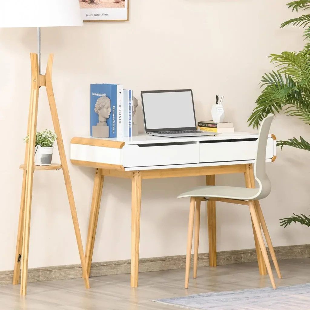 Desk with drawers white+natural