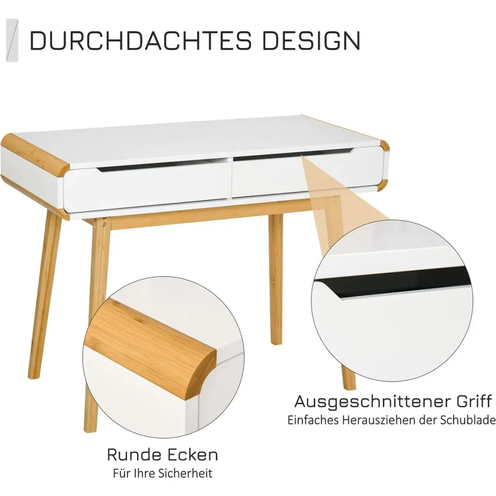 Desk with drawers white+natural