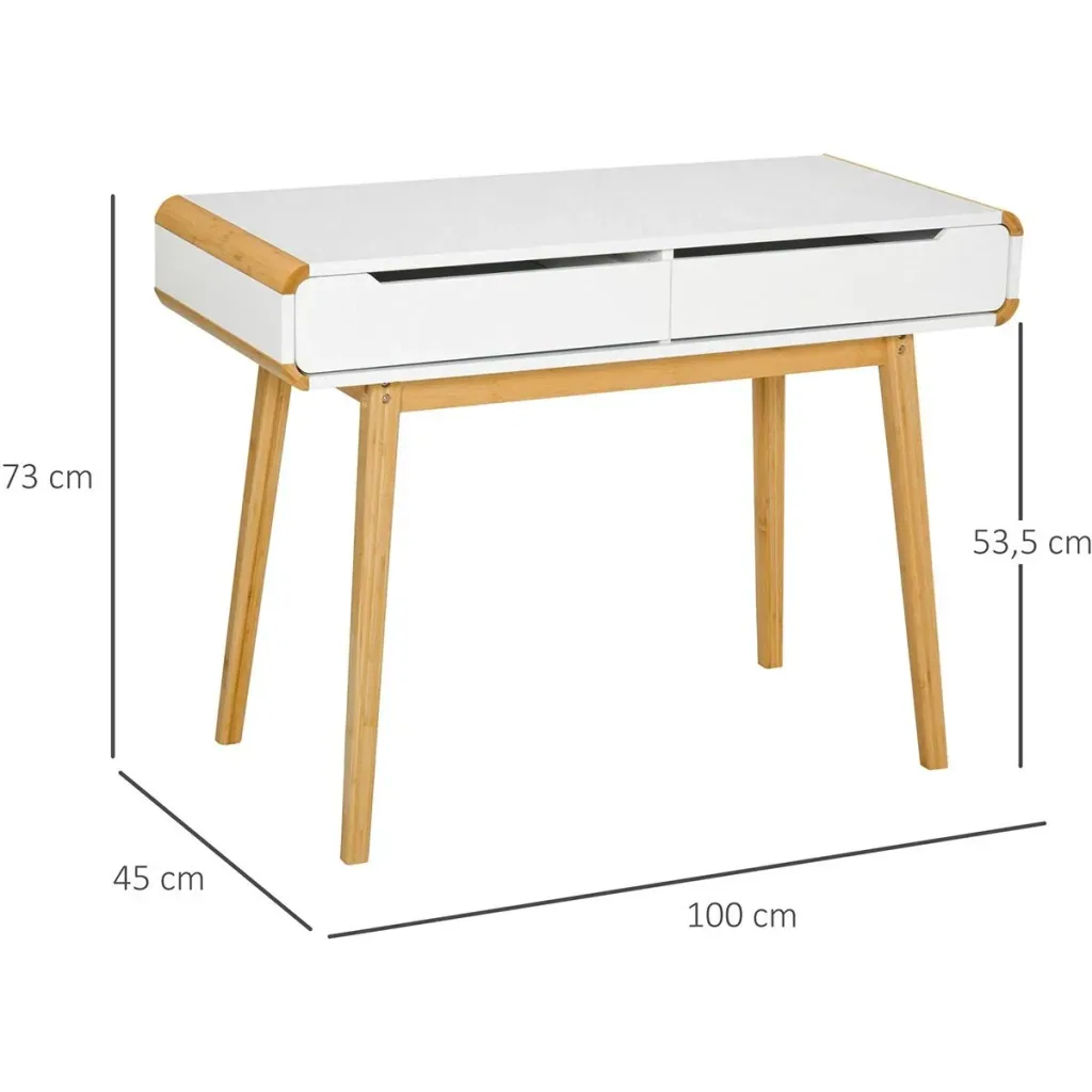 Desk with drawers white+natural
