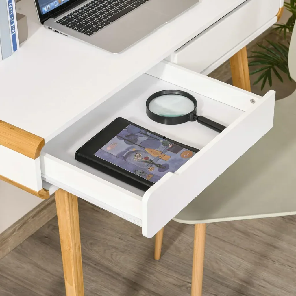 Desk with drawers white+natural