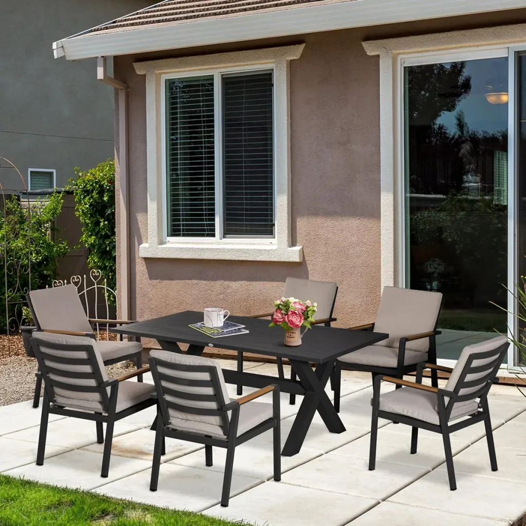 Garden set with 6 chairs and 1 table, aluminum+plastic, gray