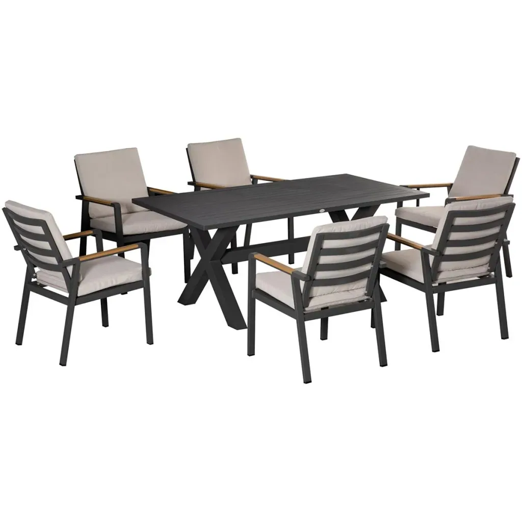 Garden set with 6 chairs and 1 table, aluminum+plastic, gray