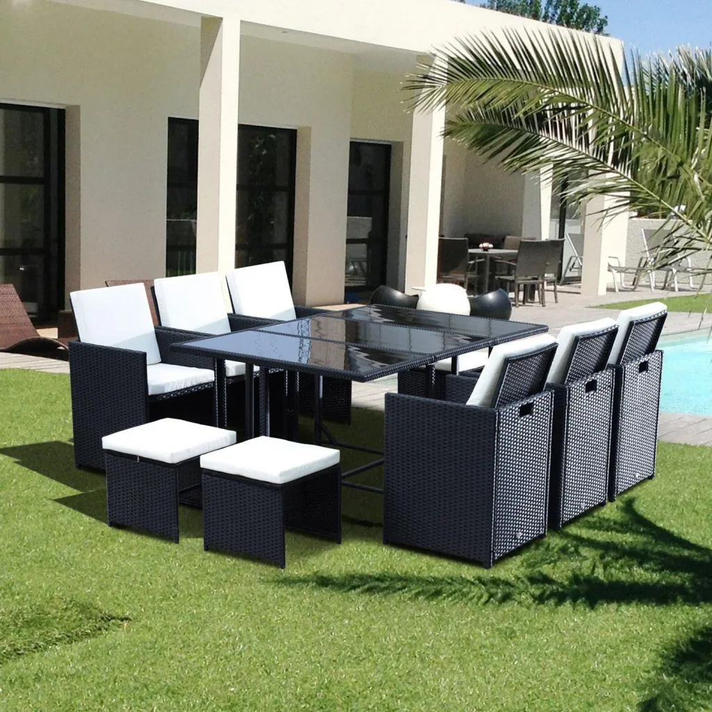 Polyrattan garden furniture 27 pcs. 6 chairs 4 stools with cushions