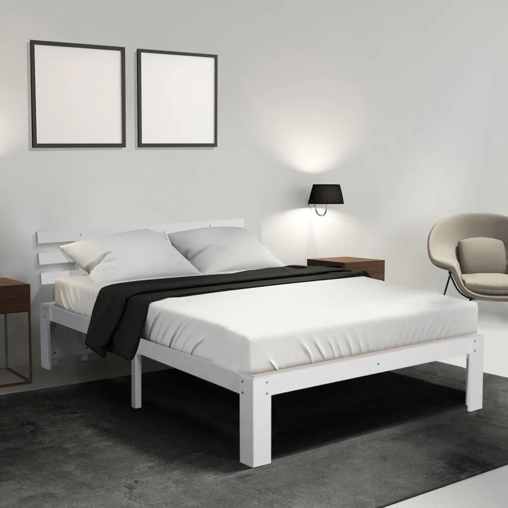 Bed wooden bed bed frame double bed solid pine including slatted frame easy assembly with storage space white 218 x 143 x 82 cm