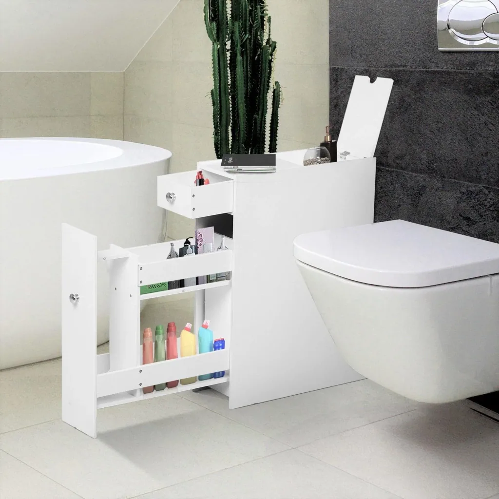 Bathroom furniture bathroom cabinet bathroom cabinet with 2 drawers and 1 storage compartment wood white 48 x 17 x 58 cm