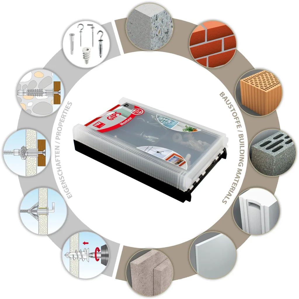 Cavity assortment for fitters plaster, 62 pieces