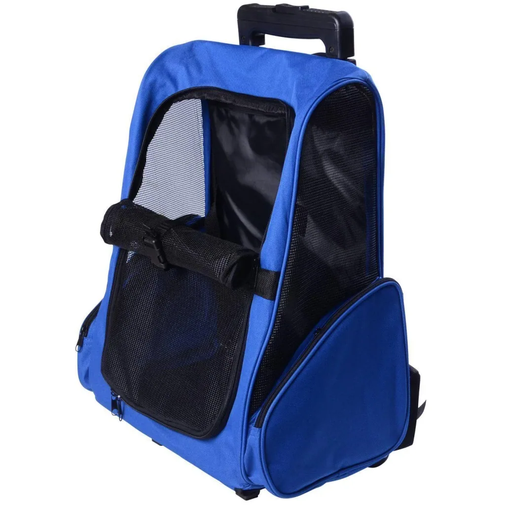 2-in-1 dog trolley carrier bag backpack blue