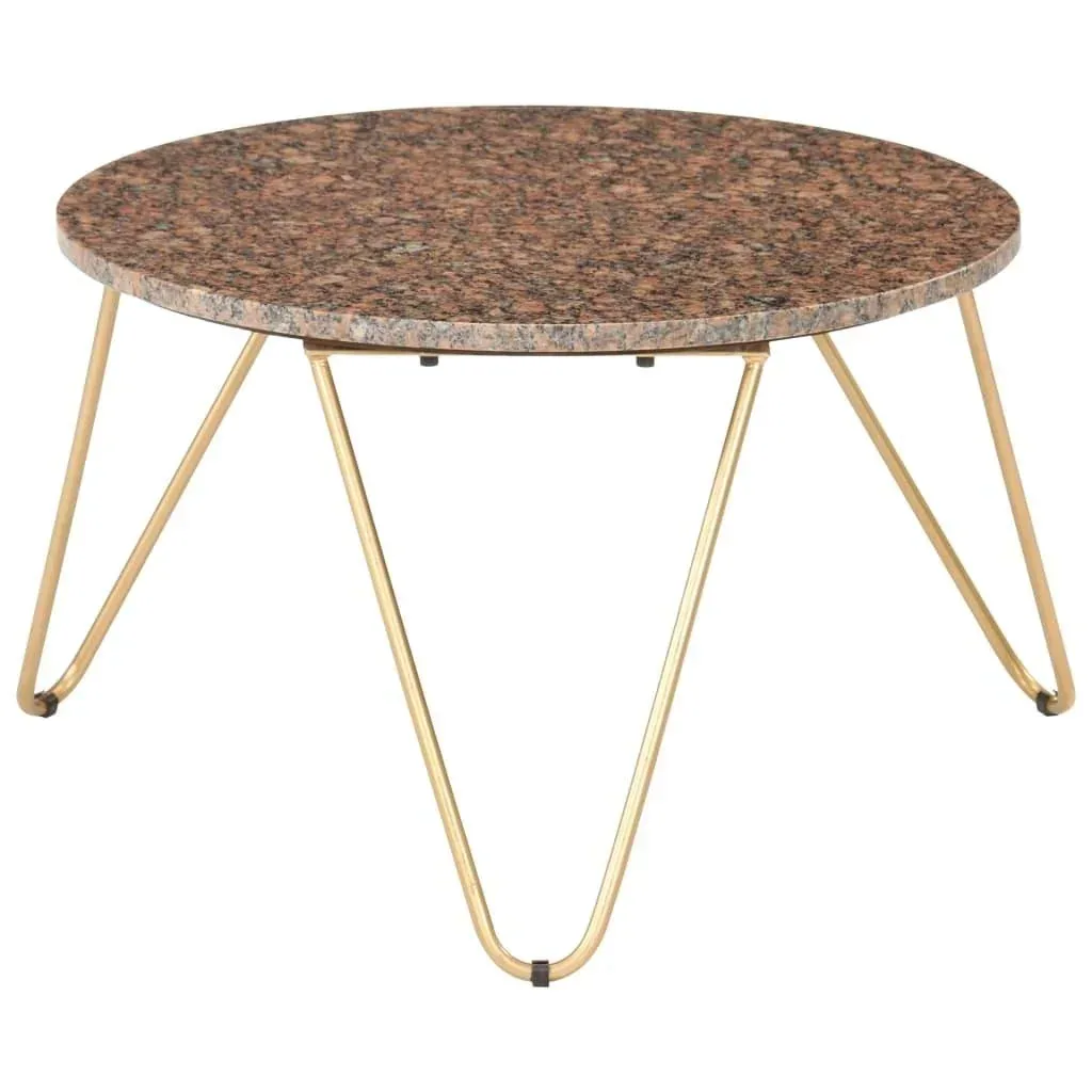 Coffee table 65x65x42 cm real stone with marble texture brown