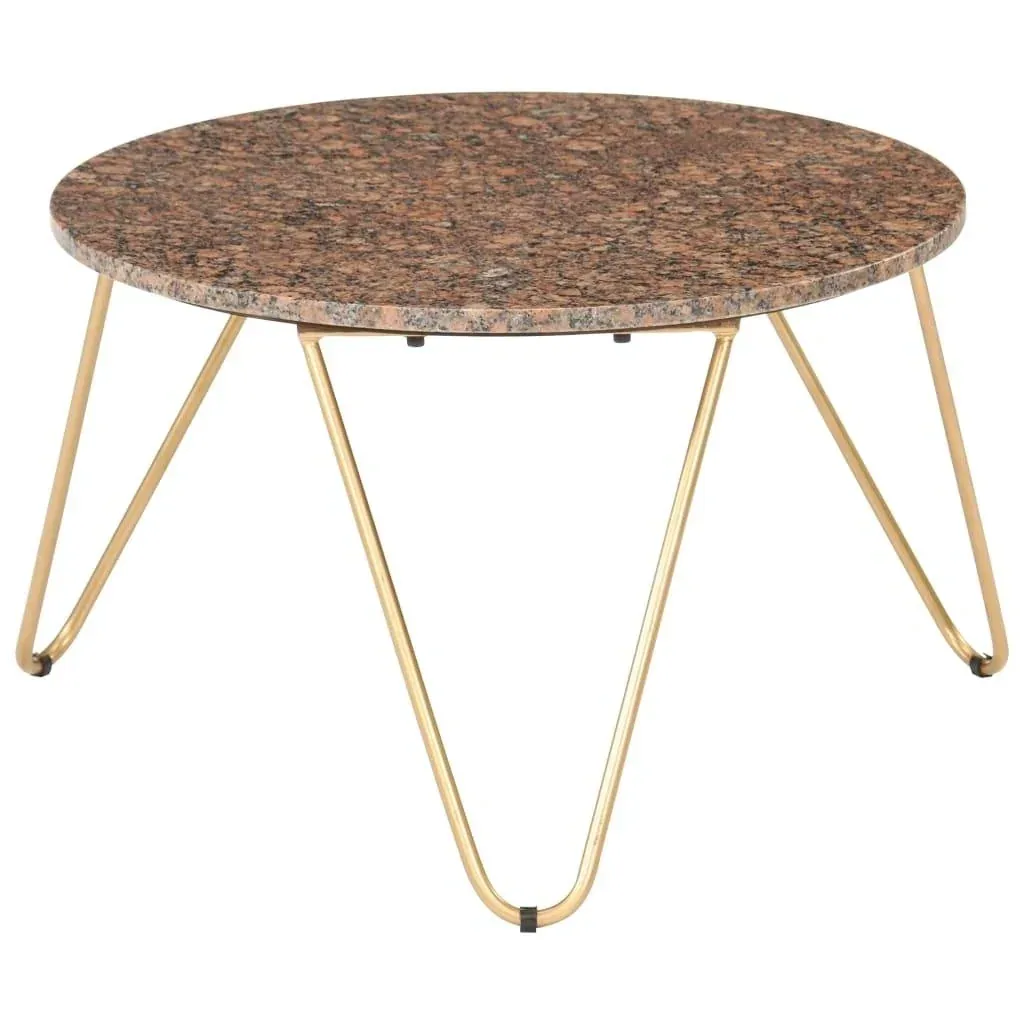 Coffee table 65x65x42 cm real stone with marble texture brown