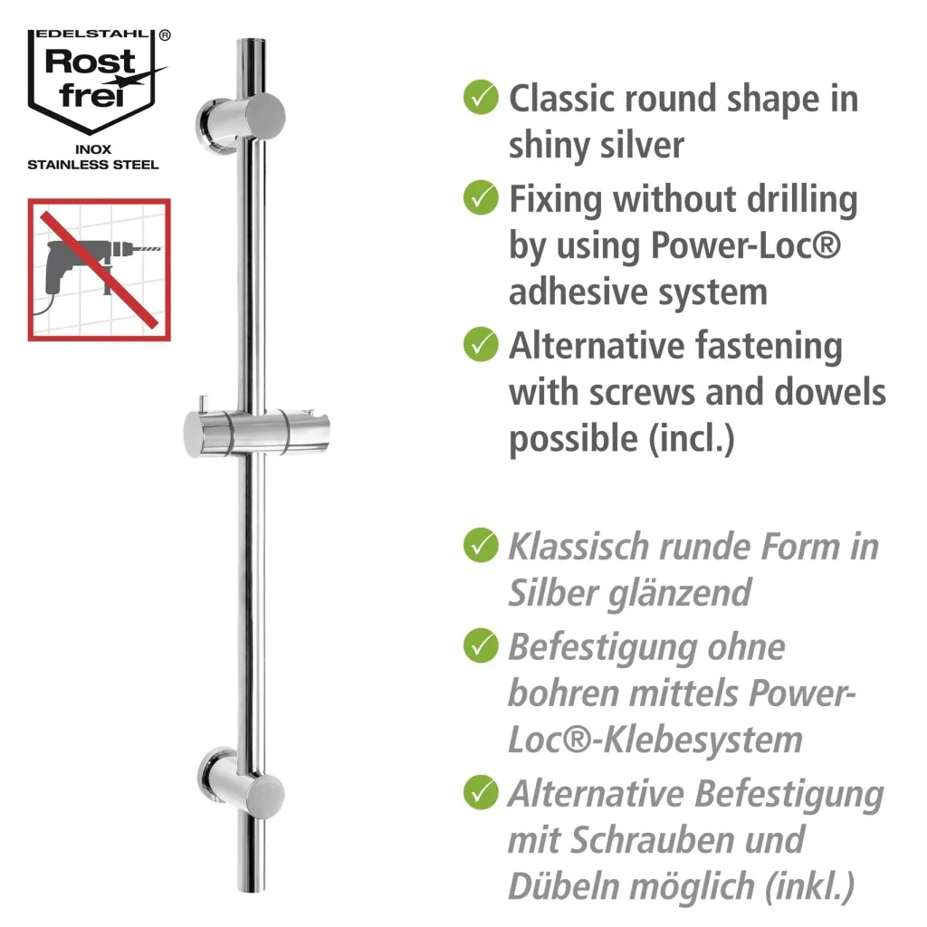 Power-Loc® shower rod chrome, attach without drilling