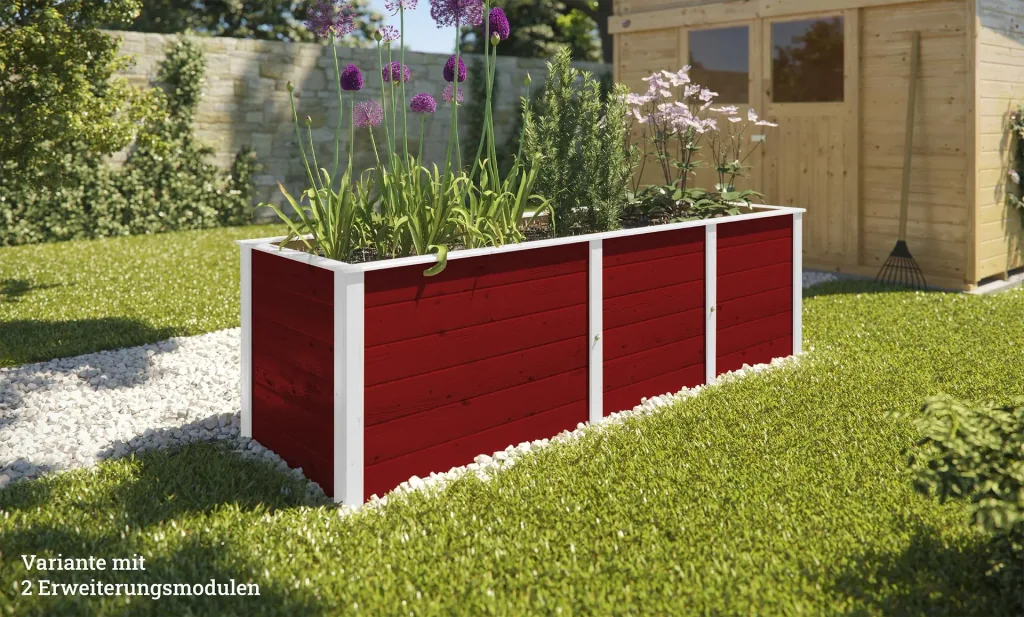 Modular raised bed extension kit, wall thickness 21 mm, red, 67 cm