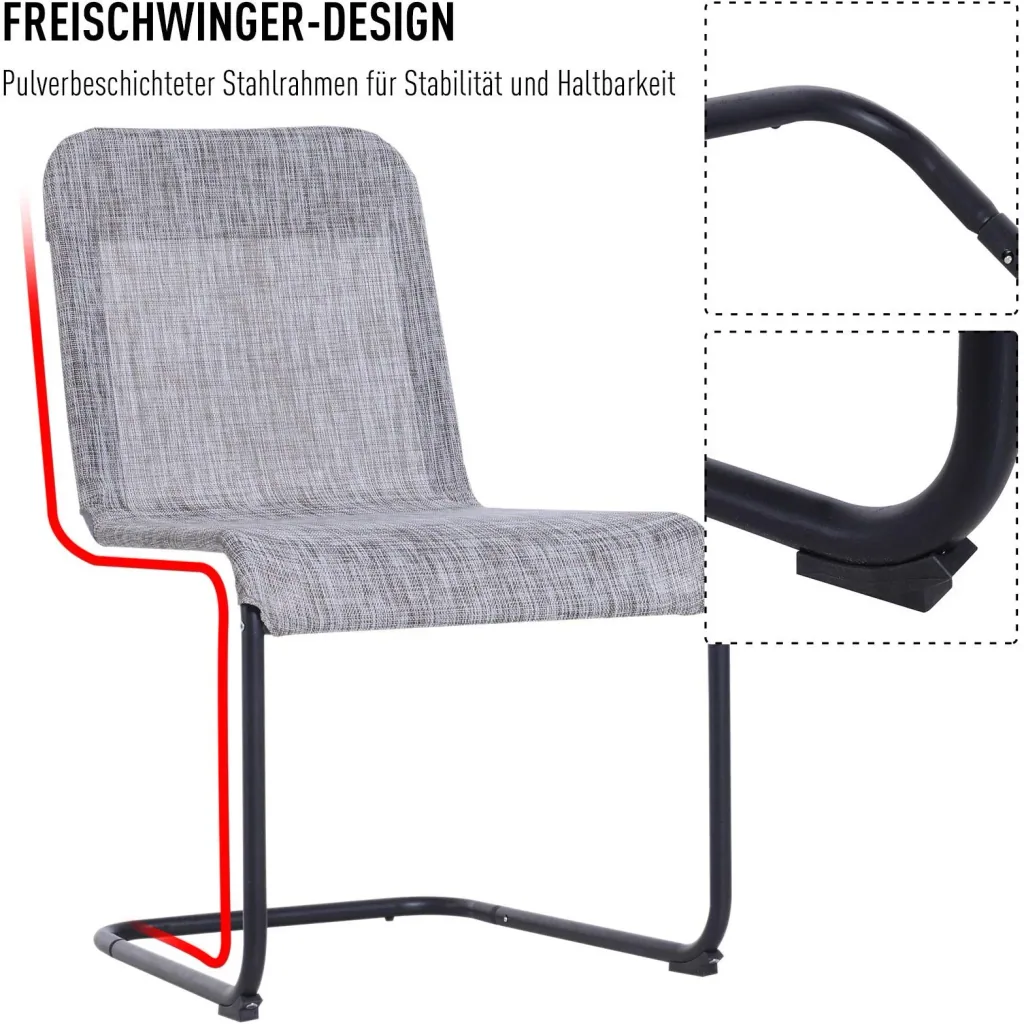 Set of 2 balcony chairs, garden chairs, cantilever chairs, weatherproof, grey, 61 x 51 x 86 cm